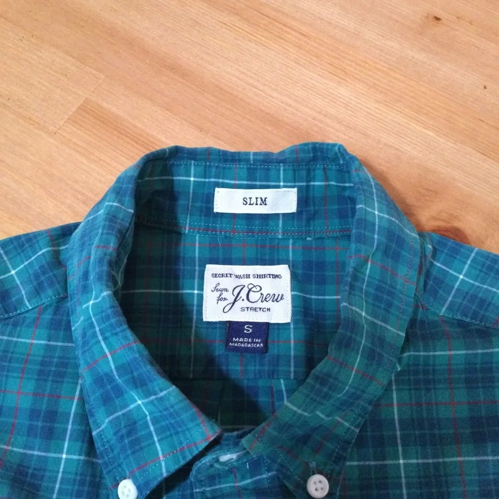 J.Crew Men's Slim Green Plaid Stretch Button Up Long Sleeve Shirt Size S